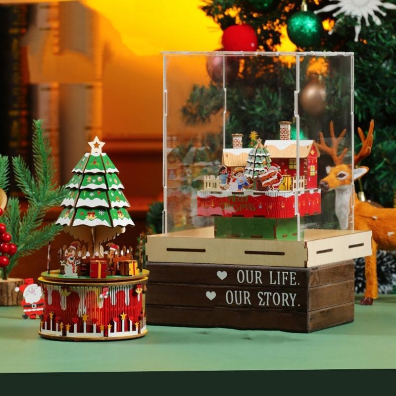 Christmas Wooden Music Box Model Building Block Handmade Holiday Decoration Boys and Girls Birthday Gift