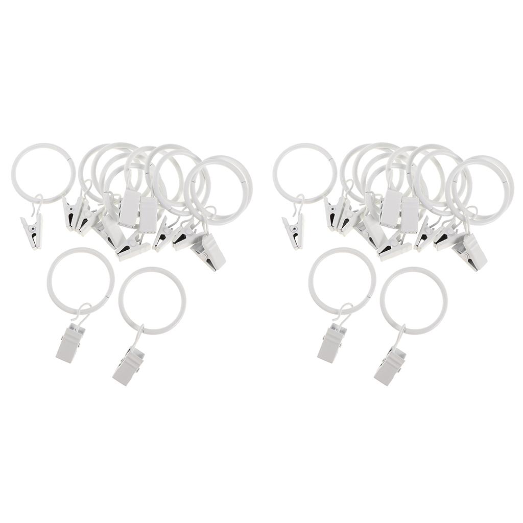 Curtain Rod Rings with Clips Iron Heavy-duty Curtain Ring Hook for Window Support Bar Curtains Rail Holder