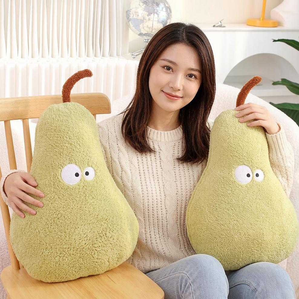 66X40Cm Humanoid Green Pear Plush Pillow Stuffed Kawaii Fruit Cushion Back Support Plushie Sofa Chair Decor Gift