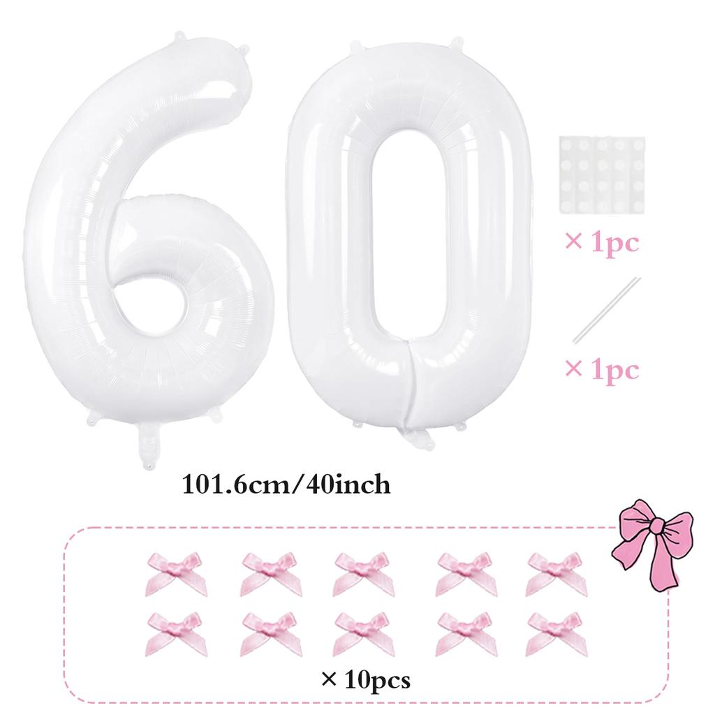 2pcs101.6cm Pink Bow Decoration White Digital Balloon for Birthday Anniversary Wedding Graduation Season New Year Decoration