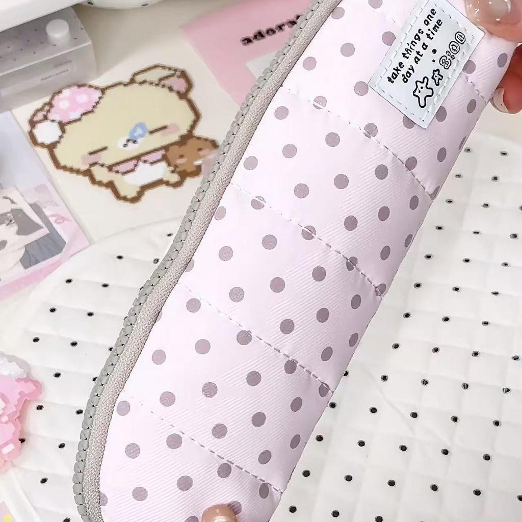 Astuccio Rosa a Pois Stile Coreano da Ragazza - Sacca Portapenne Portatile a Cartoni Animati per Studenti delle Scuole Medie