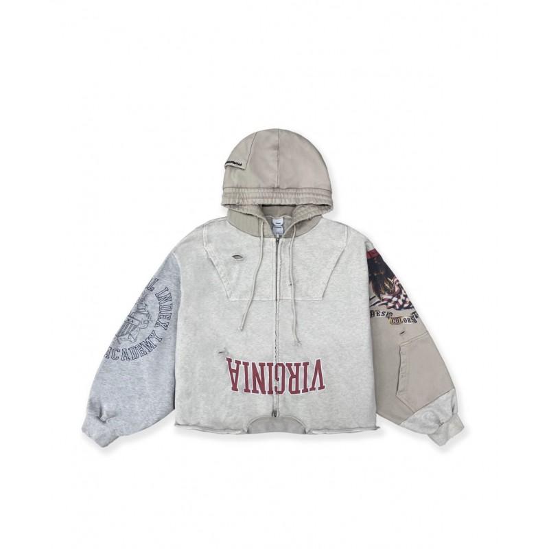 Mens Reversible Patchwork Hooded Sweatshirt With