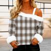 Women's Off-the-shoulder Plush Neck Printed Long-sleeved Pullover T-shirt Top