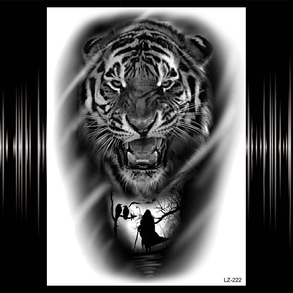 Watercolor Lion Tiger Temporary Tattoo For Women Men Atult Kid Realistic Fake Animal Tattoo Sticker Water Transfer Tatoos Thigh