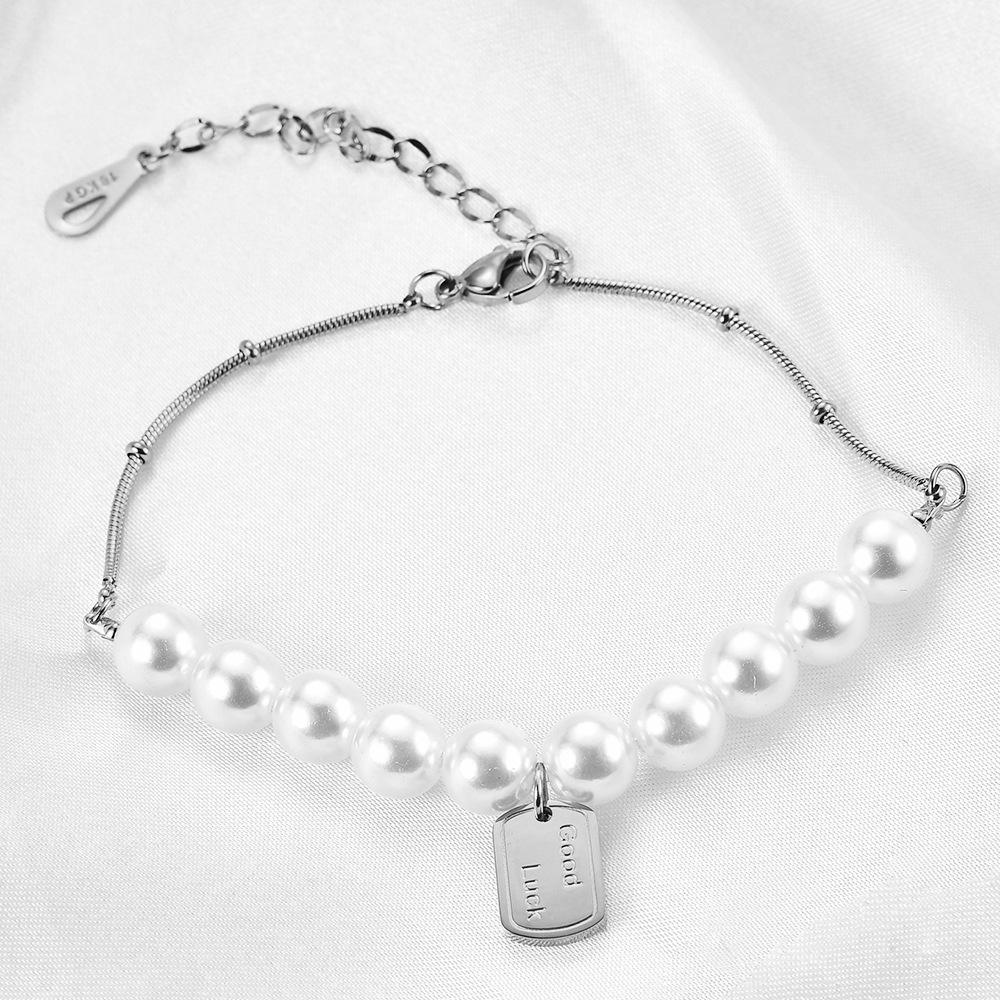 Pearl and Snake Bone Chain Stainless Steel Bracelet
