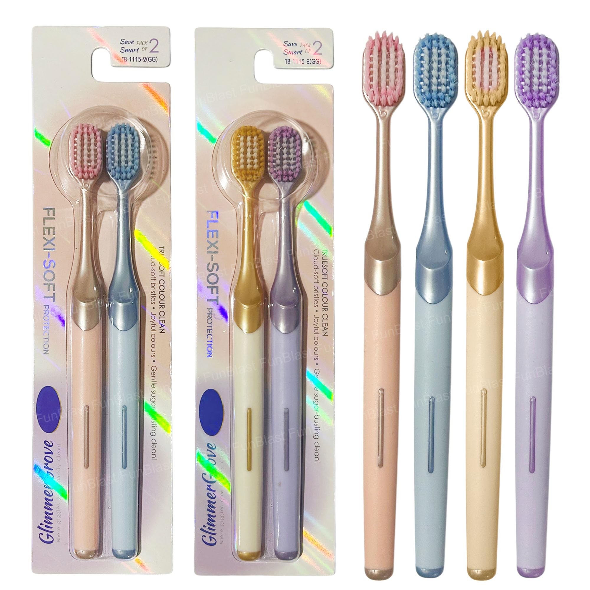 FunBlast Tooth Brush Set - Tooth Brush Combo Pack of 4 Pcs; Tooth brush for Kids & Adults, Super Soft Bristles for Sensitive Teeth, Manual Toothbru