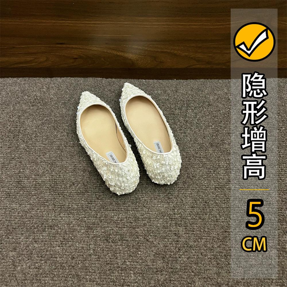 French pointed high heels spring and autumn retro evening small fragrant single shoes black temperament with skirt sequins women's shoes