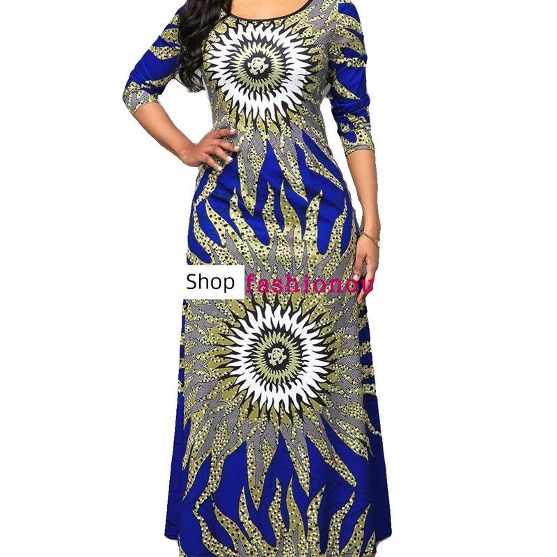 

2024 Printed Waist Wrap Skirt Large Size Long Skirt plus Size Long Dress Blue S