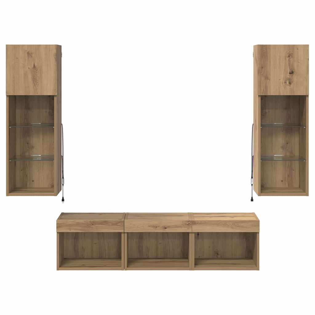 TV Wall Units 5 pcs Black Oak Effect Wood Based Material