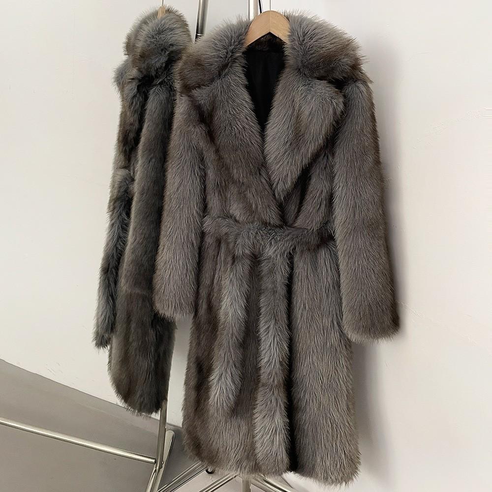 Long thickened high-end celebrity style environmentally friendly fox fur coat autumn and winter new imitation fur coat women's