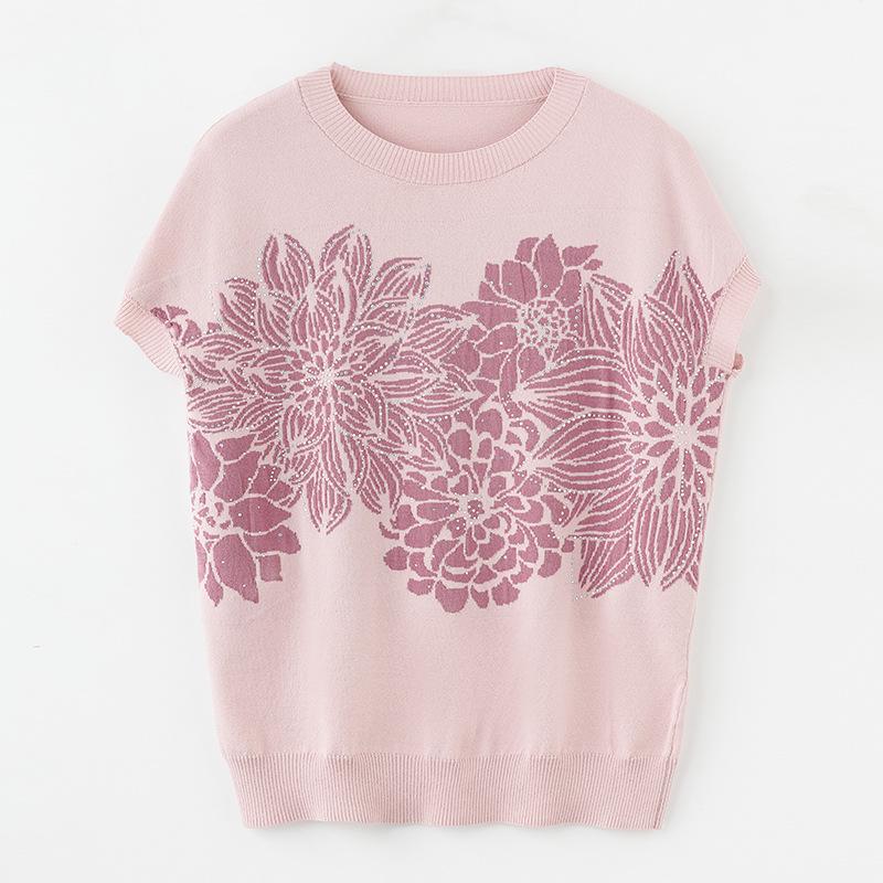 Summer Style Ice Silk Short-Sleeved T-Shirt & Knit Cardigan for Middle-Aged and Elderly Women