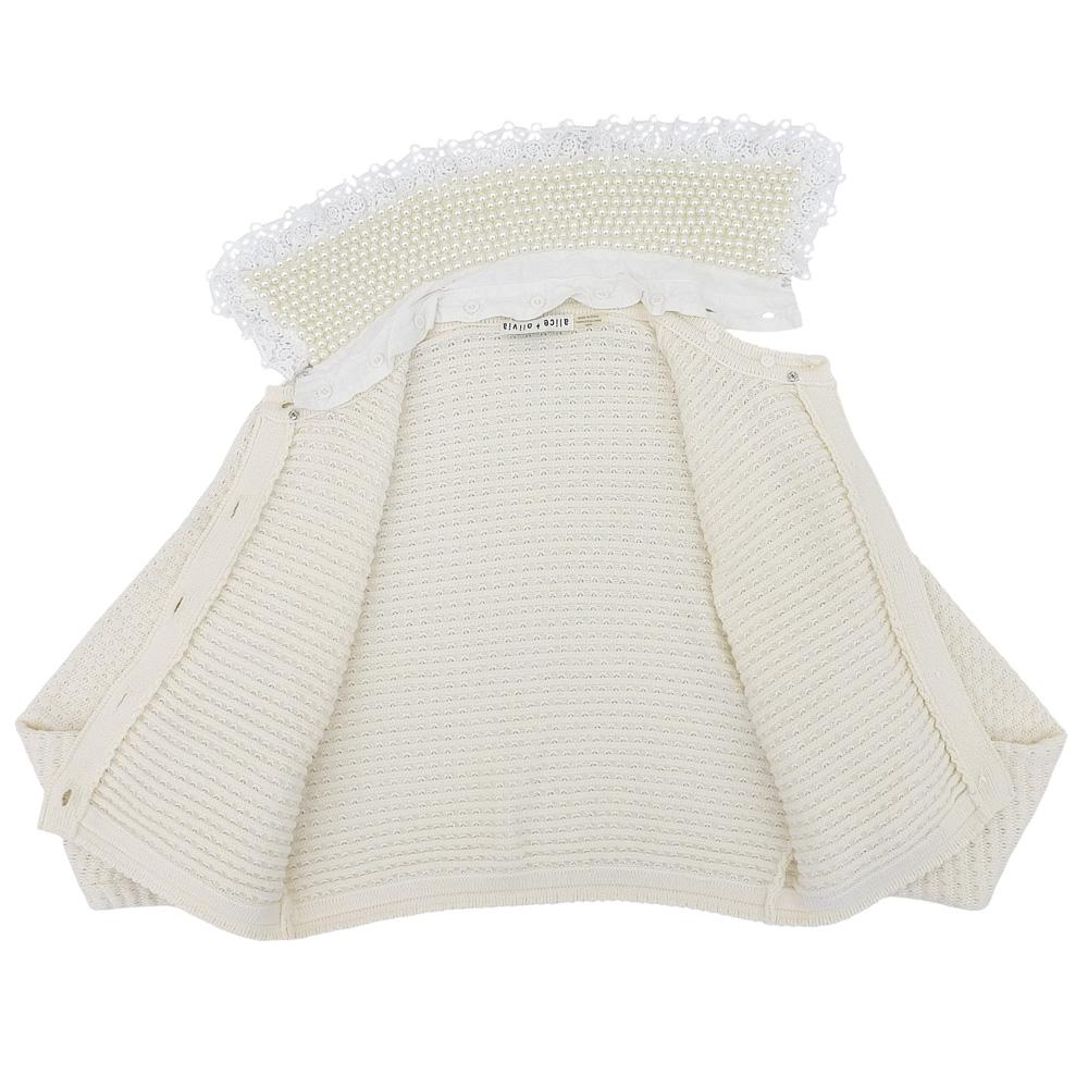 alice+olivia Pearl and Lace Knit Cardigan, Women's, White, Size XS tops XS whiteUsed