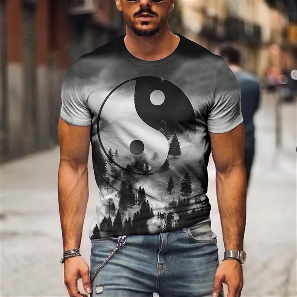 

Мужская футболка Повседневная спортивная футболка с коротким рукавом Мужские модные топы с 3D принтом M серый