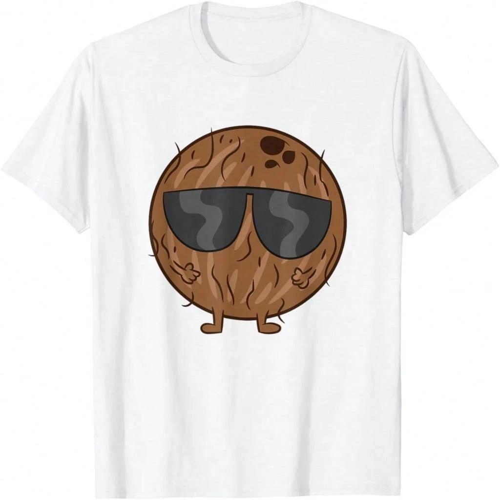 

Funny Cool Coconut Wearing Sunglasses Graphic Tee Soft Cotton Short Sleeve TShirt for Unisex S