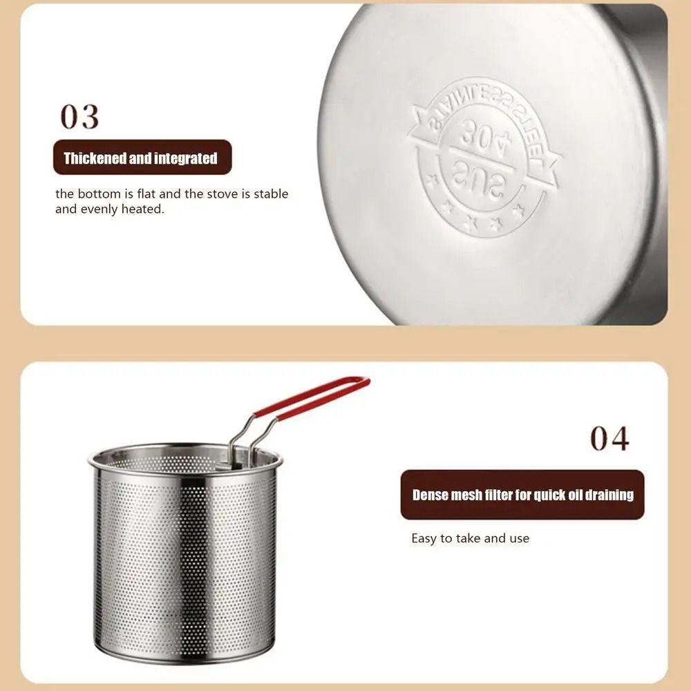 Strainer Basket Deep Fryer Pot Wood Handle Stainless Steel Frying Pan  Home Restaurant