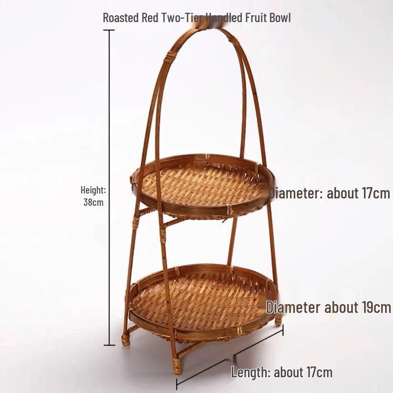 Multi-Layer Bamboo Handwoven Basket with Handle for Tea, Pastry, Fruit & Cake