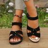 Fashion Low Sandals Woman Leather Shoes Lady 2025 Large Size Suit Female Beige Clogs Wedge Summer Heels Open Toe Low-heeled New Comfort