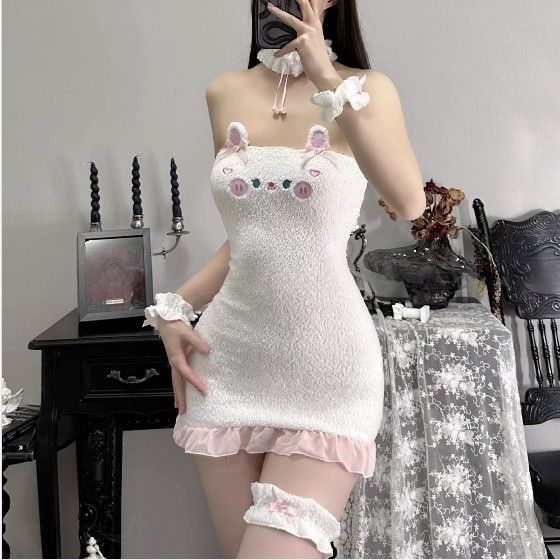 Dimensional maid cosplay cos catwoman plush uniform chest-wrapped full dress