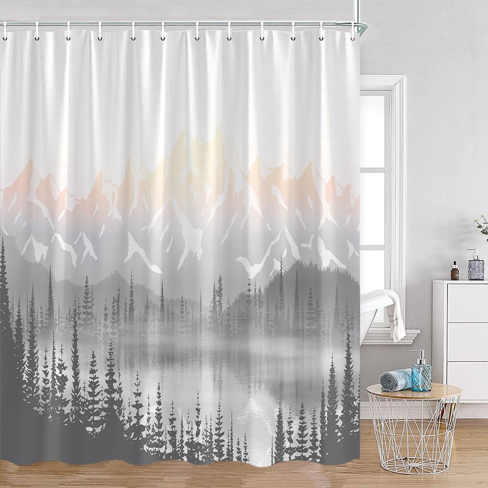Misty Forest Shower Curtain For Bathroom Nature Mountain Trees Fog Woodland Polyester Fabric Bathtub Shower Curtain Home Decor