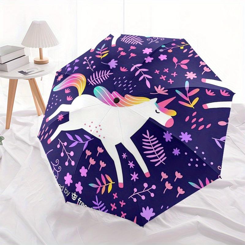 1pc Unicorn Fantasy Floral Pattern Umbrella with Plastic Handle,Suitable for All Seasons Home Travel Outdoor UmbrellaB1911
