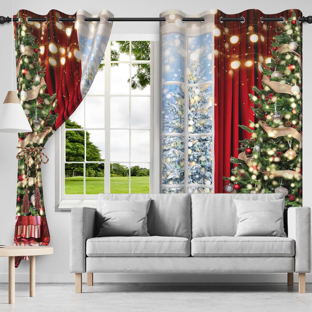2 Stück Weihnachten Verdunkelungsvorhänge Weihnachtsbaum Weihnachtsmann Schneemann Zuhause Schlafzimmer Wohnzimmer Abdunkeln Lärmreduzierung Fenstervorhang