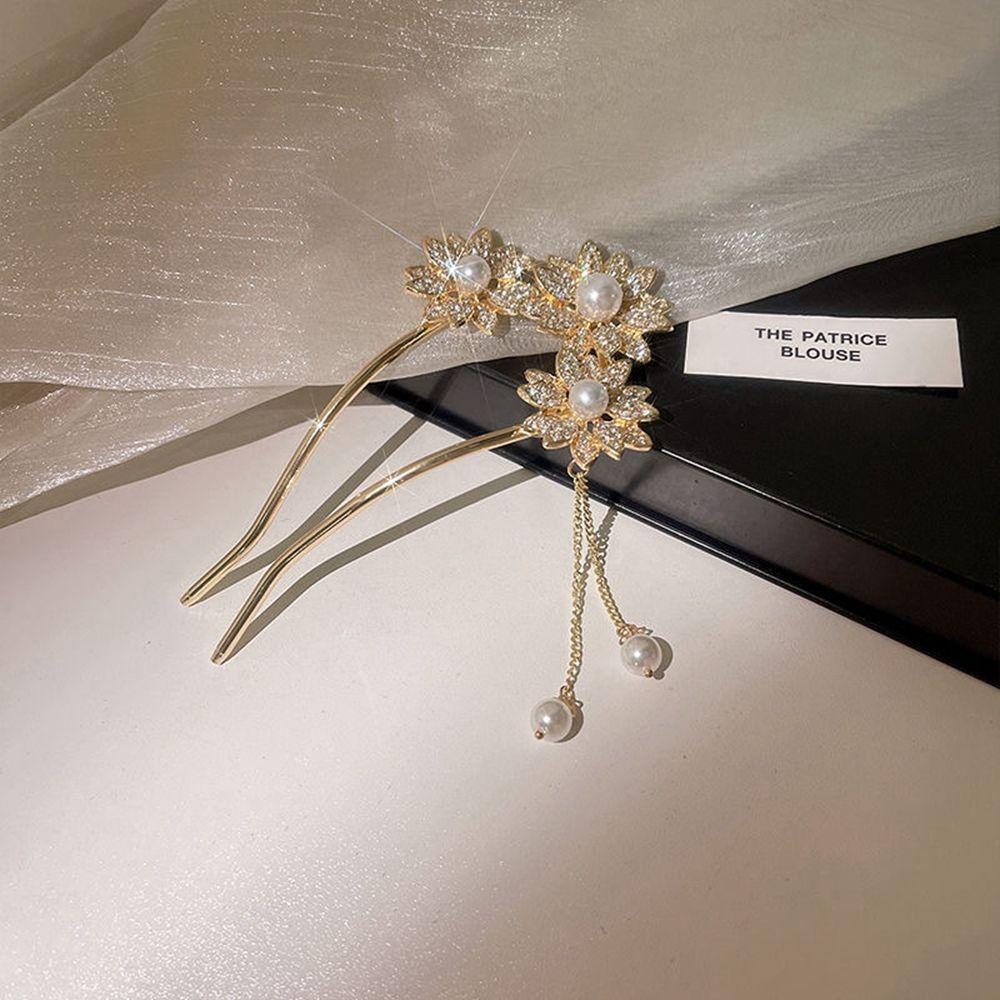 Chinese Style Headwear U Shaped Hairpin Pearl Hairpin Hanfu Hair Sticks Ancient Style Hairpin золотой