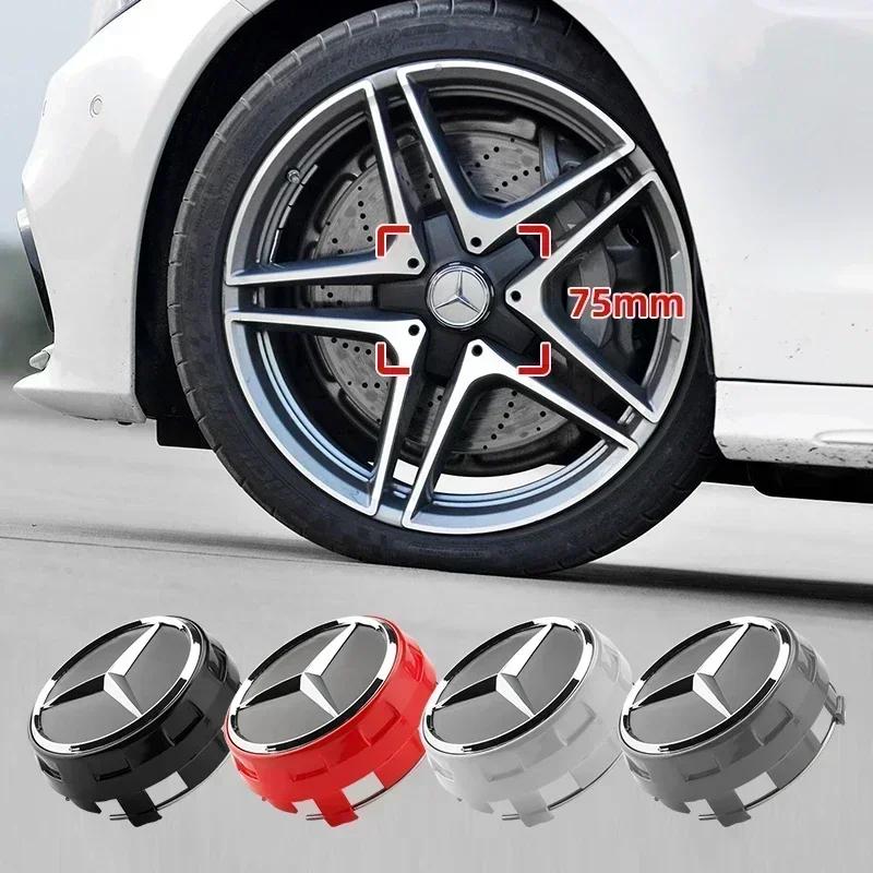 AABGZ1 4pcs 75mm Black Red Raised Car Styling Wheel Center Cap Hub Covers Badge Car Accessories For Mercedes Benz AMG A00040009001