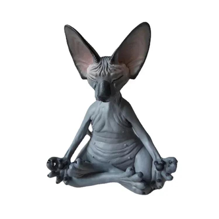 Nová Meditace Jóga Šťastná Kočka Rozmarný Buddha Sfinga Figurka Umělecká Dekorace Socha Venkovní Zahradní Socha Domácí Dekorace Řemesla