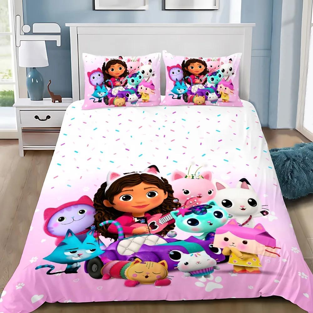 

Cartoon Duvet Cover Pillowcase Bedding Set Gabbys Dollhouse Adult Boy Girl Bedroom Decoration Children Single Double Large Size 135x200cm