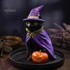 Black Cat Theme Party Supplies Halloween Witch On Pumpkin Resin Statue, Mysterious Gothic Tabletop Creative Sculpture for Holiday Figurine,