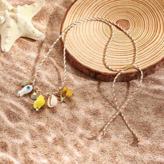 Ceramic Shell Fish Pendant Necklace for Women Irregular Gravel Braided Rope Adjustable Necklace Ocean Theme Boho Beach Jewelry