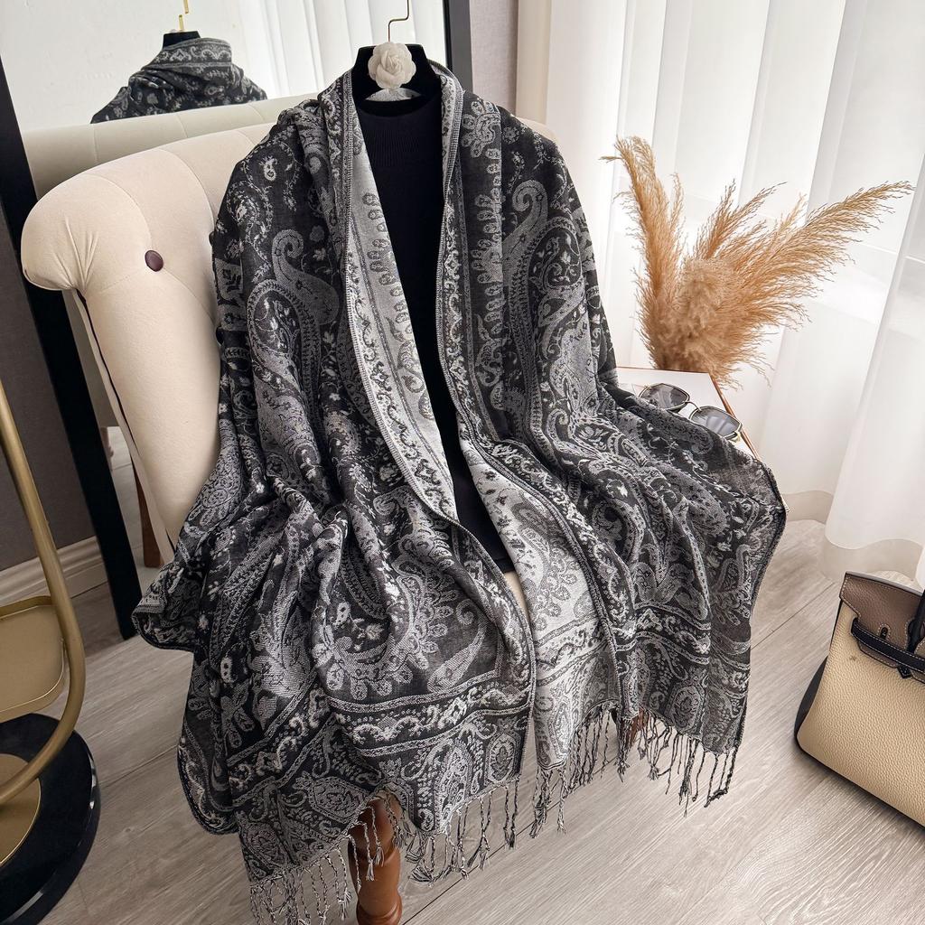 Scarf Women'S Shawl Ethnic Style Cashew Nut Colored Tassel Tourism Cloak Explosion