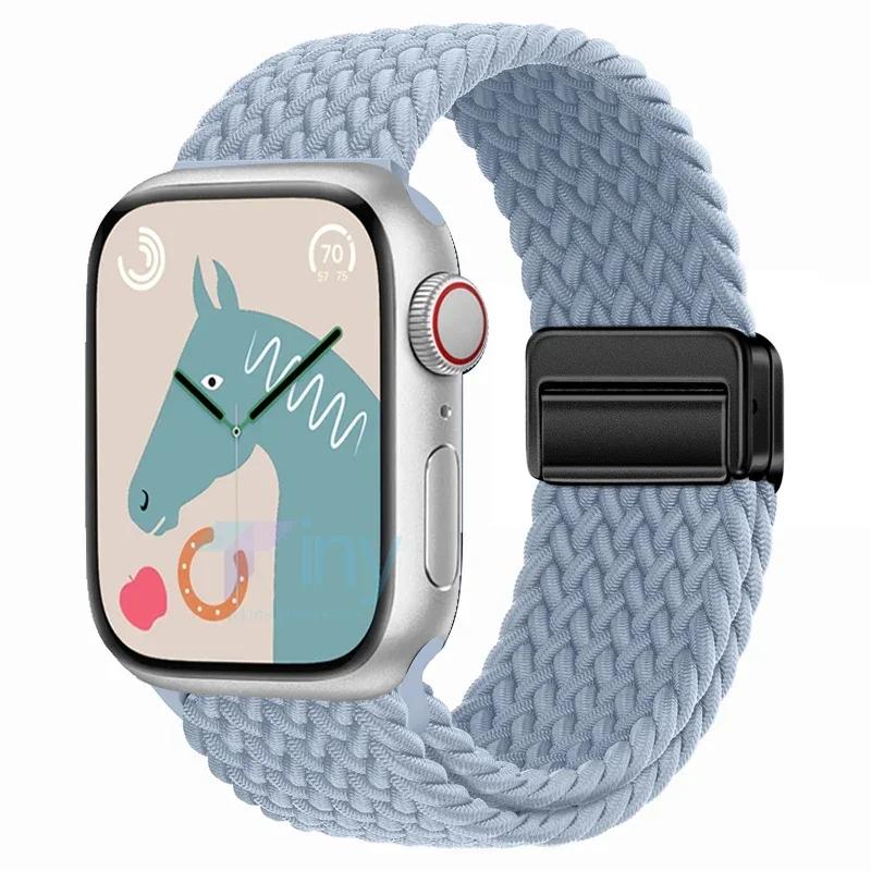 Nylon Band For Apple Watch Strap 44mm 40mm 45mm 46mm 49mm 41mm 38 Magnetic Braided Bracelet iWatch Series Se 7 6 8 9 10 Ultra 2