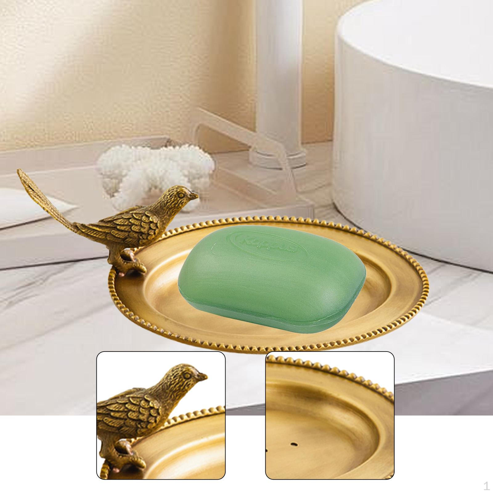 

Brass Soap Dish Antique Trinket Jewelry Plate Oval for Shower Home Tabletop Bird