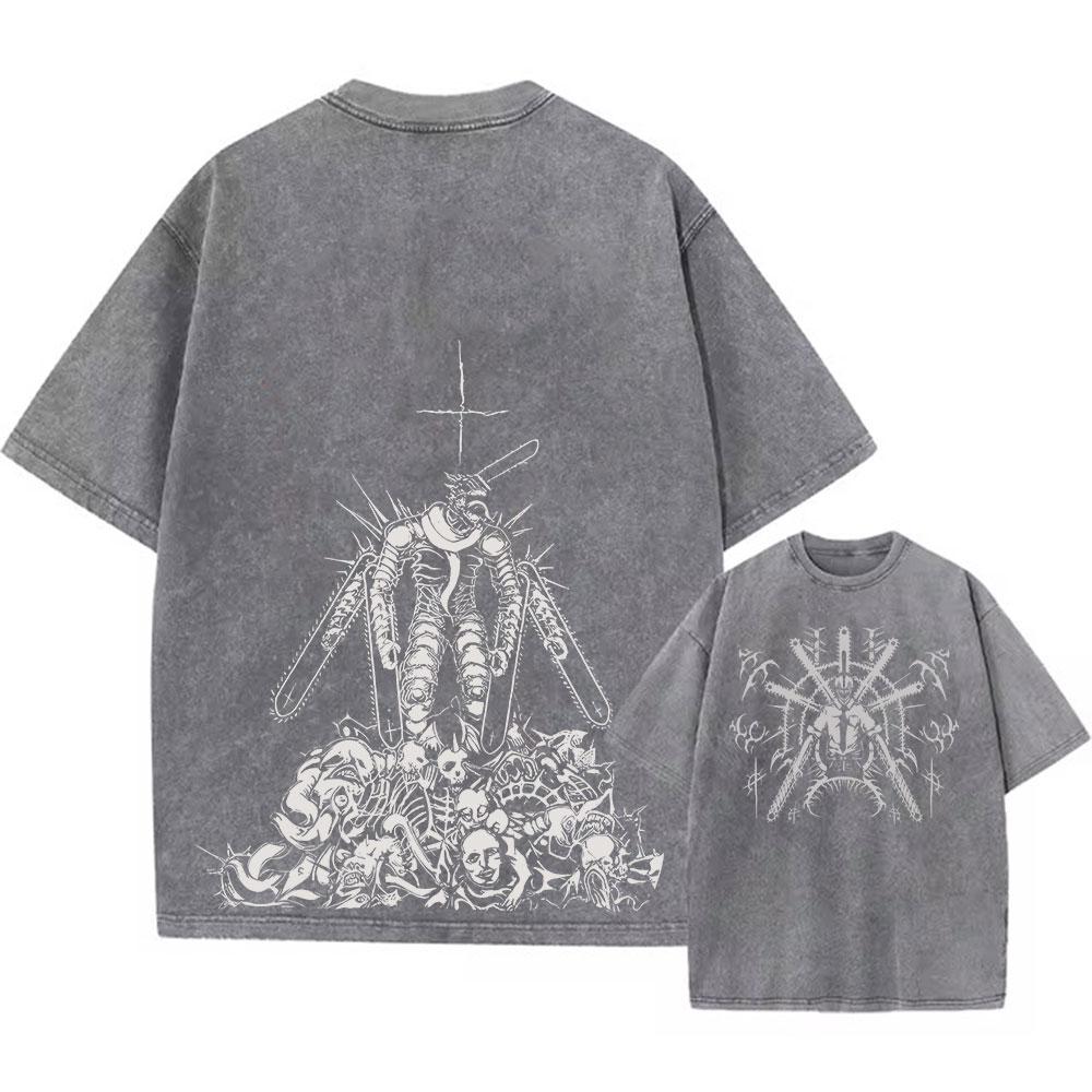 Anime Pilařské tričko Pánské Vintage Prané Tričko Harajuku Oversize Bavlněné Tričko Bavlněná Móda Streetwear Unisex Top