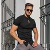 Muscleguys Moda stil retro tricou simplu cu mânecă scurtă pentru bărbați de vară ocazional, simplu, cu guler vertical, cămașă frumoasă