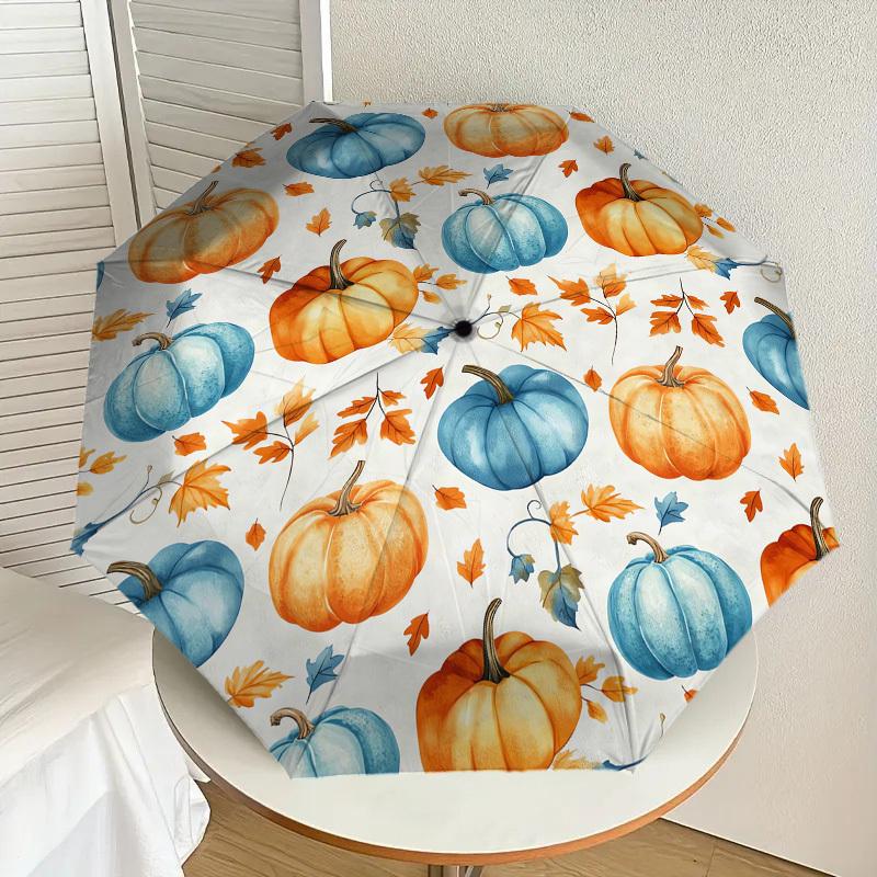 1pc Pumpkin Leaf Pattern Umbrella Design Automatic Opening and Closing Umbrella, High-quality Travel Umbrella, C1128058