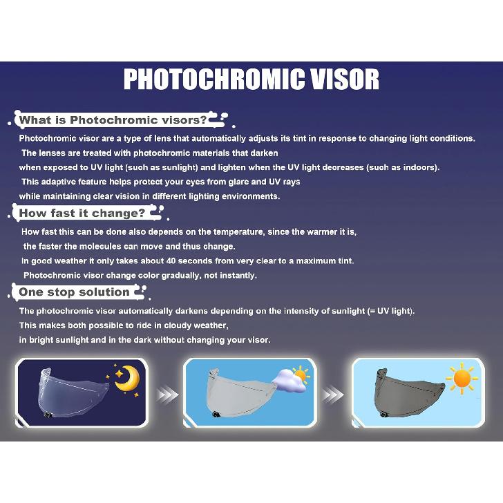 IC06 Photochromic Helmet Visor Shield for Airflite,UV Protection Motorcycle Helmet Visor Compatible with Icon Airflite