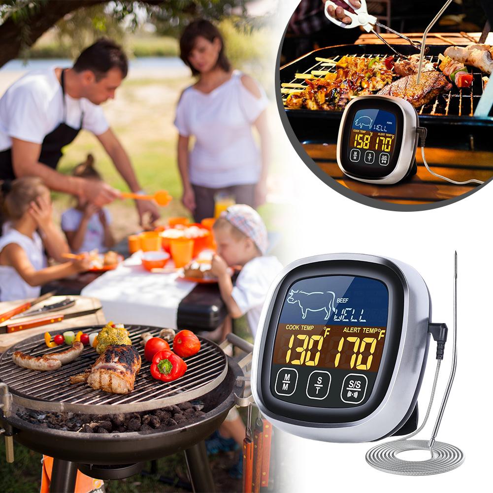 Dijital Mutfak Termometresi Prob Dokunmatik Ekran Et Barbekü Gıda Sıcaklık Ölçüm Aracı Biftek Barbekü Zamanlayıcı Pişirme Aletleri 1 Adet