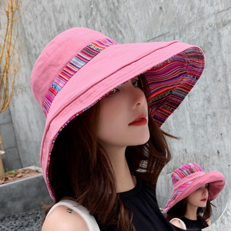 Women's Double-sided Sun Visor Bucket Hat Korean Style All-match Ethnic Style Travel Sun Protection Beach Hat