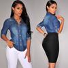 Womens Denim Jeans Shirt Tops Long Sleeve Button Jacket Plus Sizes