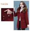 Winter Women Cotton Jacket with Furry Hood with Double Pockets Drawstring Waist Mid Length Zipper Closure Coat Solid Color Windproof Outwear Parka