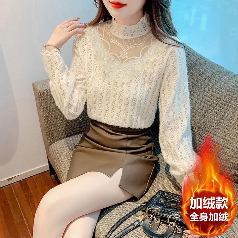 

Autumn New Shirt, Women s Temperament Versatile Bottoming Shirt, Foreign Style Fashion Lace Shirt, Thin Age-reducing Top 3XL