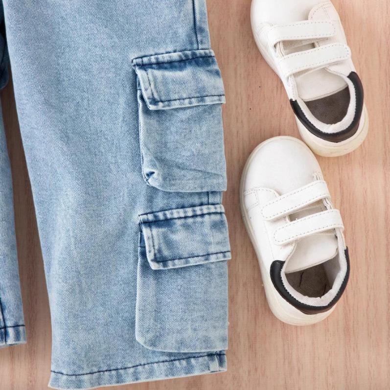 Girls' Fashion Set: Summer Children's Short Strappy Top + Denim Trousers + Waist Bag Three-piece Set