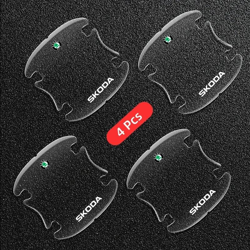 LAX4 4PCS Car Door Handle Bowl Anti-Scratch Sticker Protection Strip For Skoda Octavia 2 3 Rapid Kodiaq Karoq Fabia Kamiq Superb