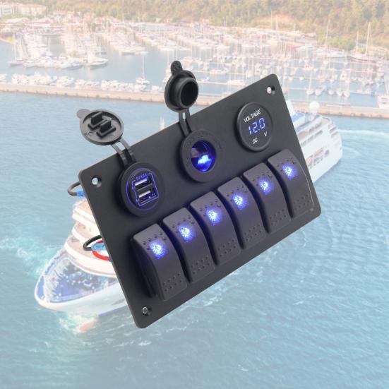Rocker Switch Panel 6 Gang 12V/24V Universal Multifunctional LED Backlit ON/Off