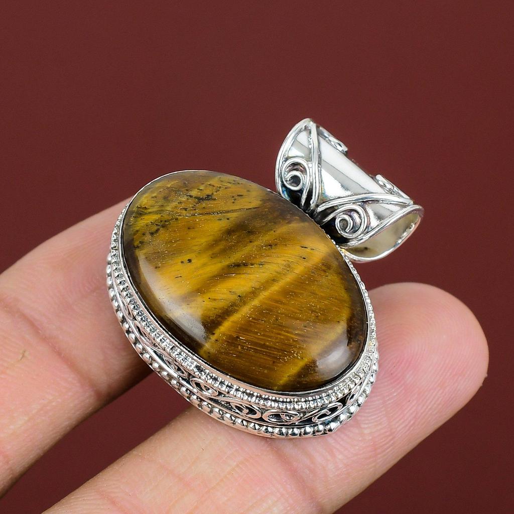 Tiger's Eye Pendant 925 Sterling Silver Pendant Handmade Gemstone Pendant Tiger's Eye Jewelry Vintage Pendant Gifts For Women Dainty Jewelry