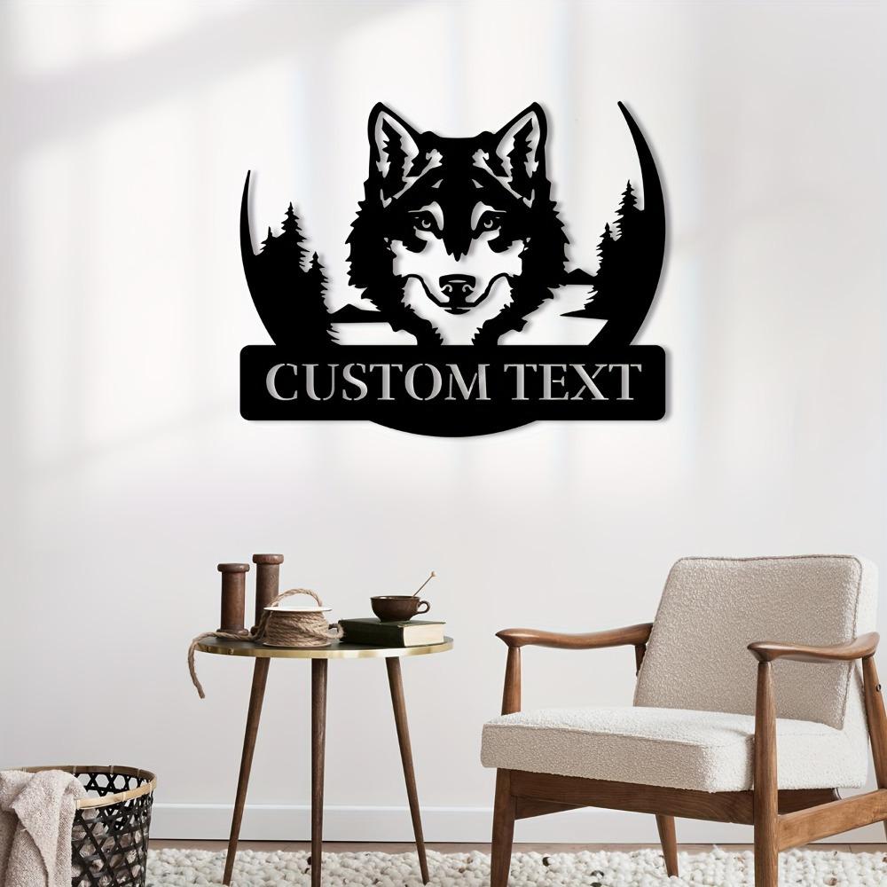 1pc Custom Howling Wolf Skull Metal Wall Sign, Personalized Typography Decoration, Indoor Outdoor Art