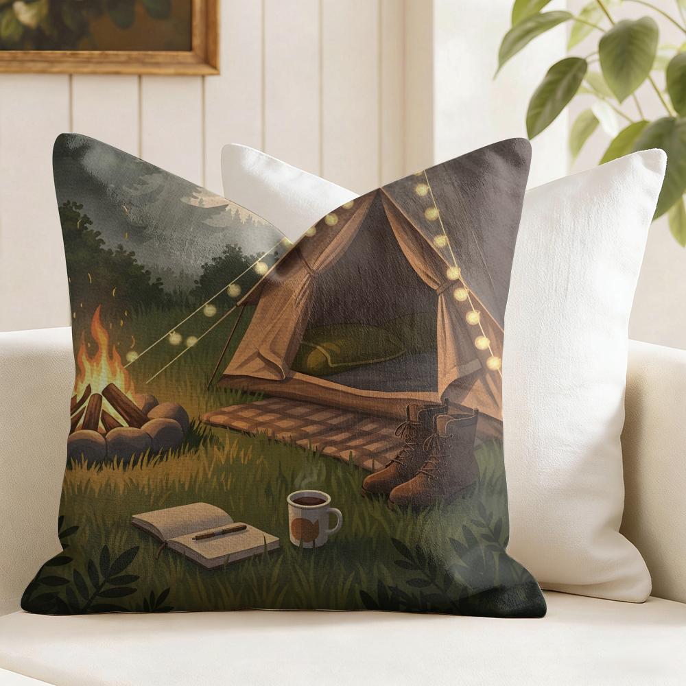 Camping Fashion Cushion Cover Summer Linen Pillow Case Organic Fabric Cushion Cover DoubleSided Print Sofa Home Decor