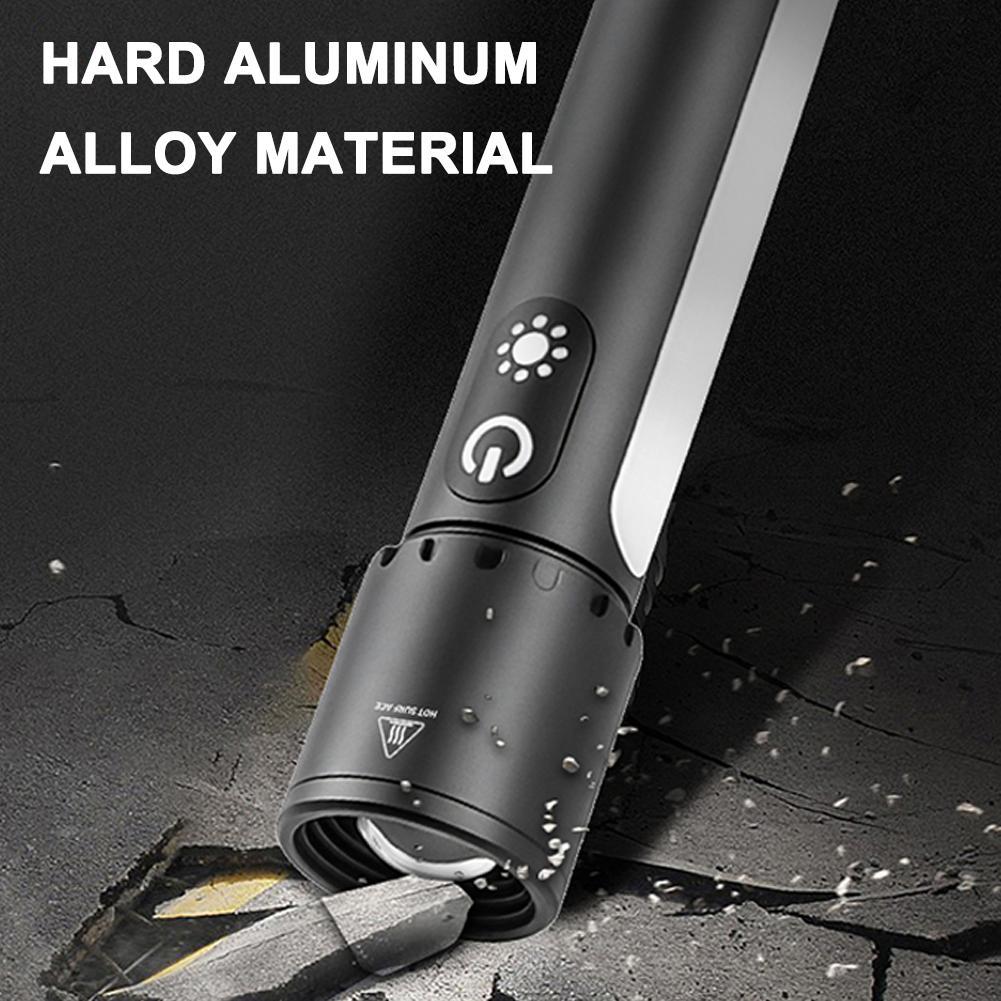 Multifunctional LED Flashlight 750LM 21700 USB C Charging Portable Zoom Torch With Hook Outdoor Camping Fishing Lantern
